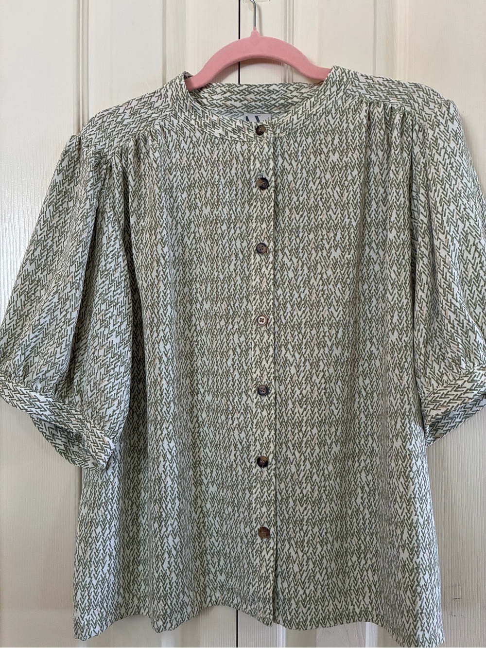 Worthington Olive Green Patterned Short-Sleeve Button-Front Shirt